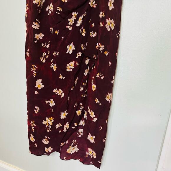 Caroline Constas Arabella Maroon Floral Sleeveless V-Neck Ruched Dress Size L - Picture 9 of 16